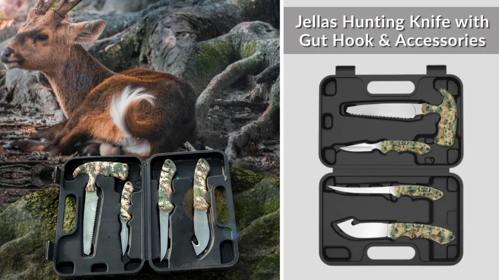 Jellas Hunting Knife with Gut Hook & Accessories