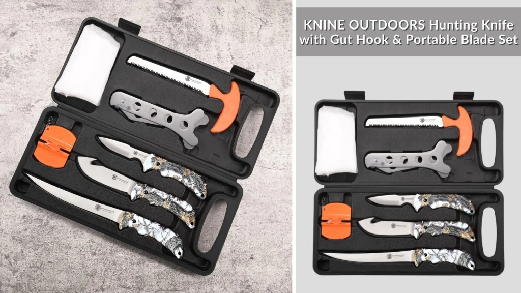 KNINE OUTDOORS Hunting Knife with Gut Hook & Portable Blade Set