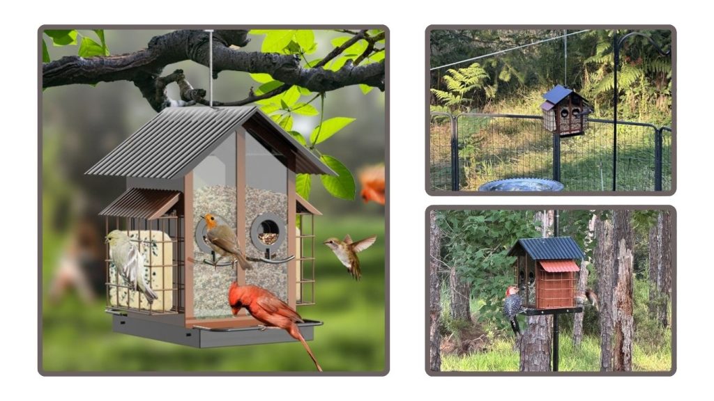 FlowaFoli Weatherproof Bird Feeder for Finch, Cardinal & Chickadee (Brown)