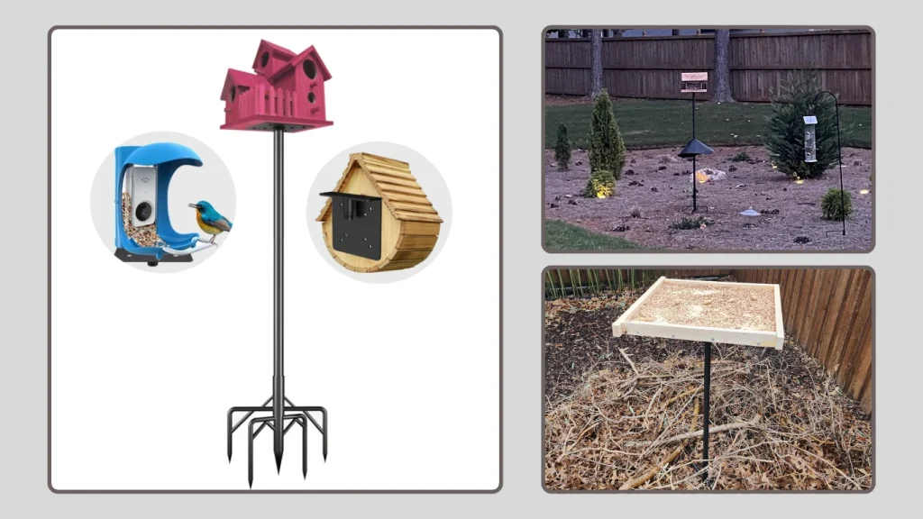 Bird Feeder Pole Stand, 95″ Outdoor Adjustable Prongs Base