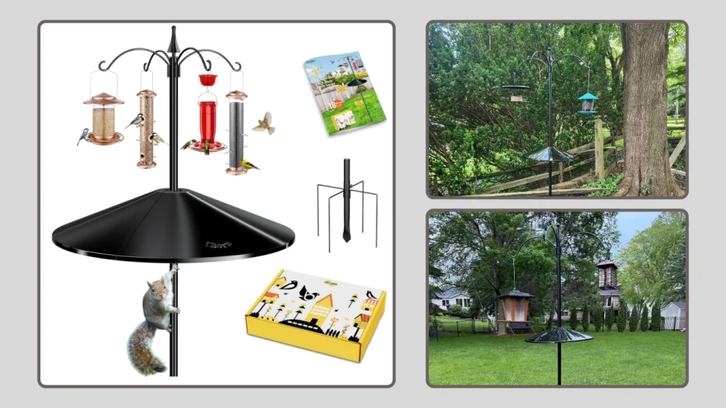iBorn Bird Feeder Pole with Oversized Squirrel Baffles