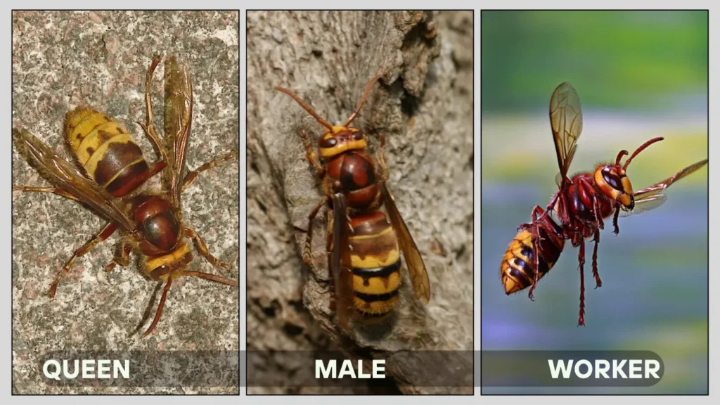 European Hornet (Vespa crabro) Queen, Male & Worker Differences