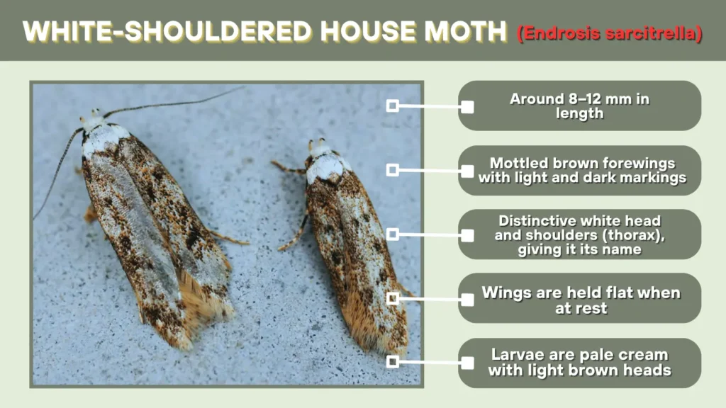White-Shouldered House Moth (Endrosis sarcitrella)