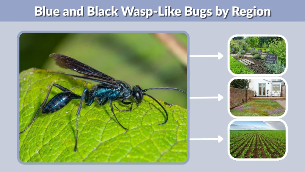 Blue and Black Wasp-Like Bugs by Region