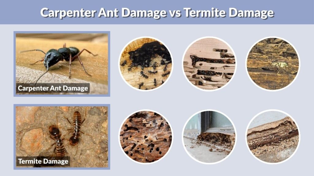 Carpenter Ant Damage vs Termite Damage