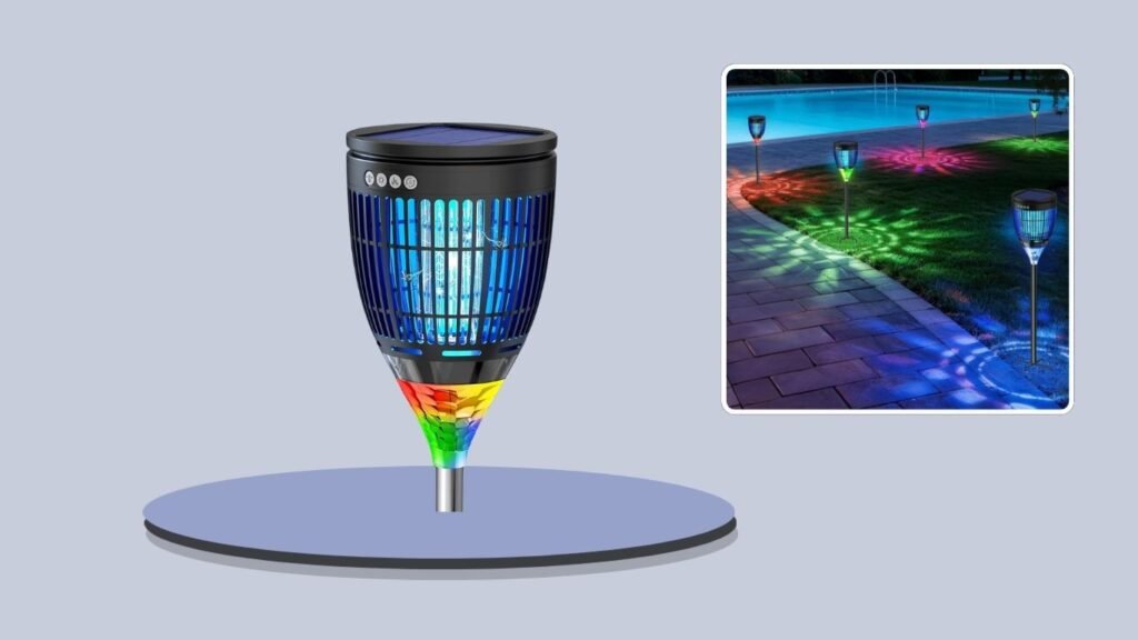 jepwe 3-in-1 Solar Outdoor Bug Zapper with RGB Projector