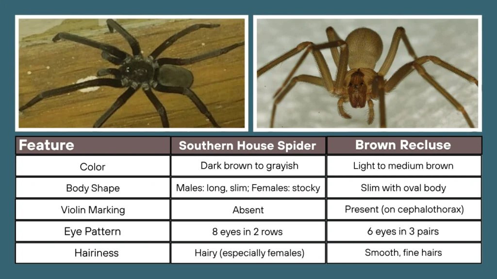 Comparison Table Southern House Spider vs Brown Recluse