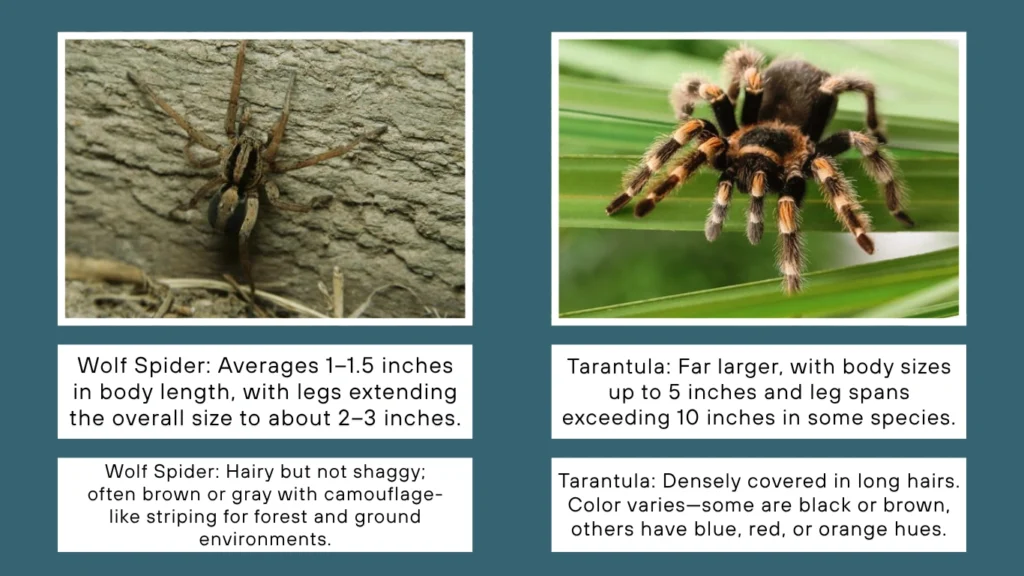 Wolf Spider vs Tarantula Size and Appearance