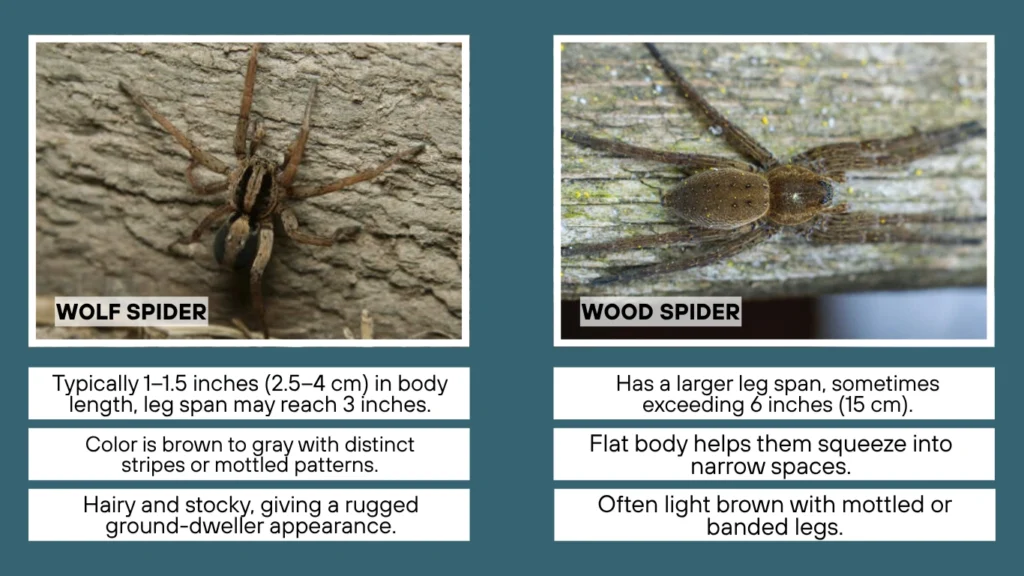 Wood Spider vs Wolf Spider Size and Appearance