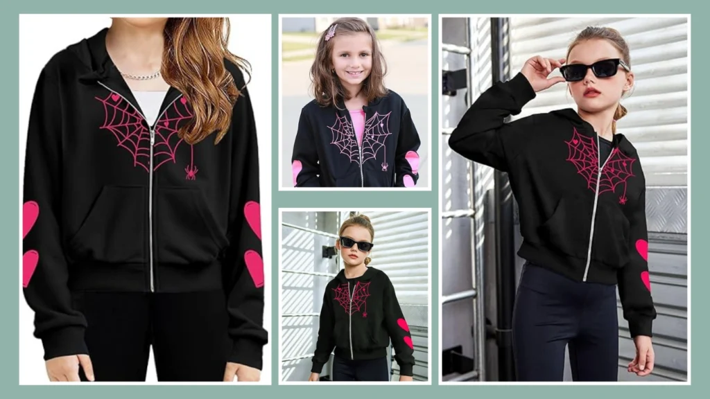 Arshiner Cropped Full-Zip Pink Spider Hoodie