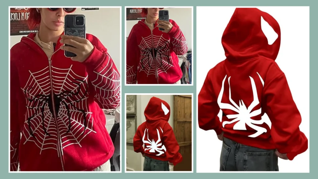 Asadovce Women’s Zip-Up Y2K Oversized Spider Hoodie