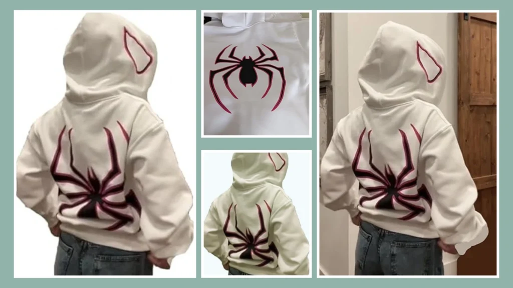 Crancious Y2K Spider Print Oversized Hoodie