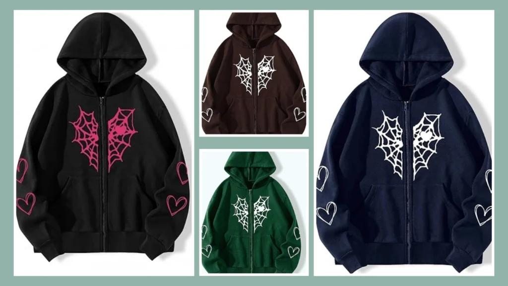 Heart-Shaped Pullover Harajuku Oversized Streetwear Spider Hoodie